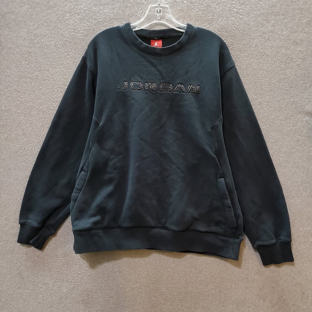 VINTAGE Air Jordan Men Sweater Large‎ Black Logo Spellout Pockets Long Sleeve